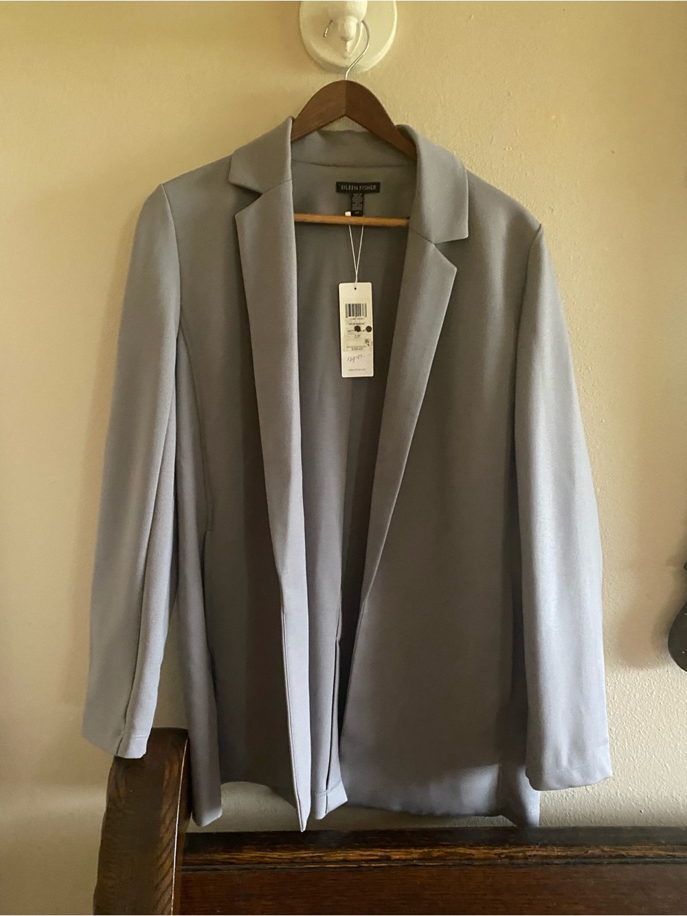 Eileen Fisher Flex Tencel Ponte Gray Open Front Long Pocket Jacket NWT